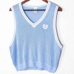 PINK Knit Varsity Vest Sky Blue White Trim XL Preppy Tenniscore